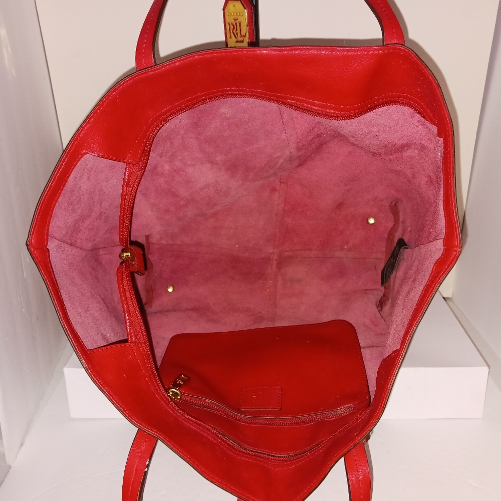 Ralph Lauren Red Leather "Crawley" Tote Bag - Picture 6 of 10